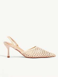 CUCCOO CHICEST Women's Shoes Off-White Woven Hollow Pointed Muller Stilettos Gentle Commuter Dating - Beige - View 5