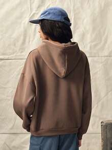 Norleigh 男士休閒連帽衫，採用解構弧形拼接設計，彈性布料，Y2K風格，灰色，拼接，羅紋針織，長袖，寬鬆版型，適合送禮 - 駝色 - 查看 3