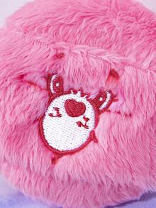 SHEIN X Care Bears 卡通熊刺繡絨毛粉撲附收納盒，柔軟長毛化妝海綿，適用於散粉，溫和呵護敏感肌 - 粉色粉撲+透明收納盒 - 查看 5
