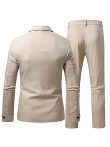 Manfinity Mode Men's Single-Breasted Notch Lapel Long Sleeve Jacket And Pants Casual Commuter Suit Set - Khaki - View 2