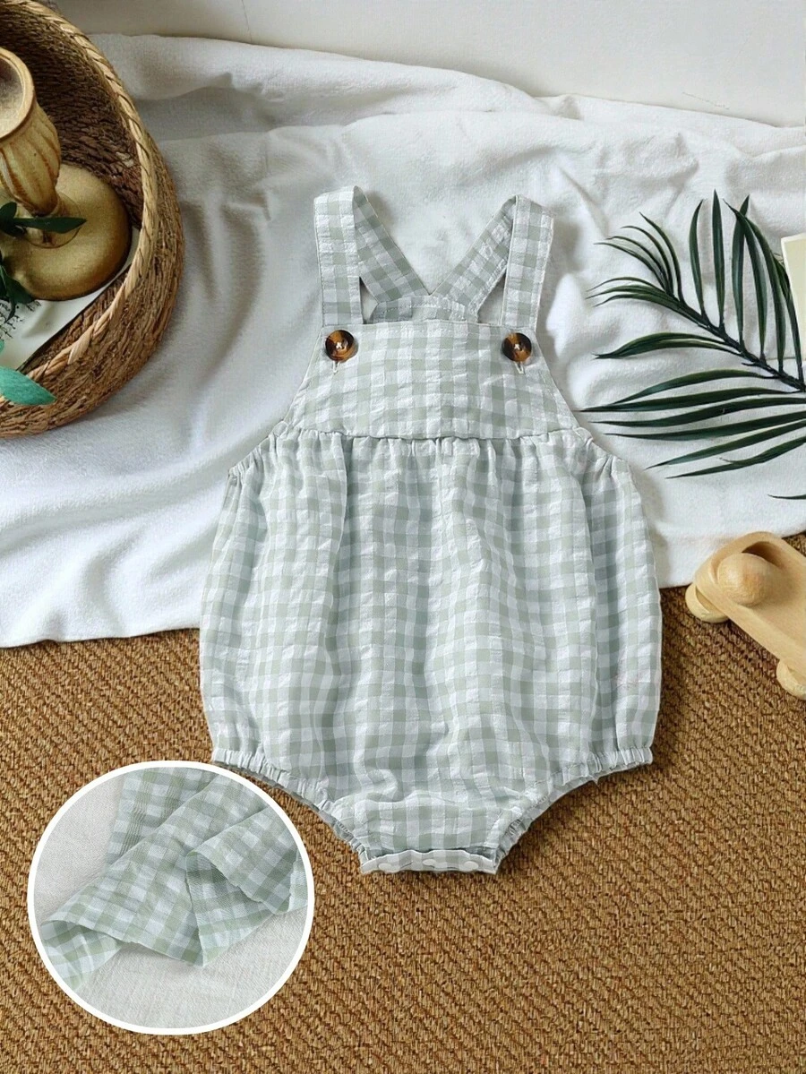 SHEIN Vintaside Kids 寶寶男童連身衣,休閒可愛時尚連身衣 - 綠色 - 查看 1