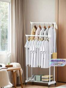 1pc Mobile Standing Coat Rack With Wheels, Indoor Home Bedroom Laundry Clothes Drying Hanger Rack, Adjustable Single/Double Rod, Suitable For Room, Balcony, Dorm, Living Room - Multicolor - View 1