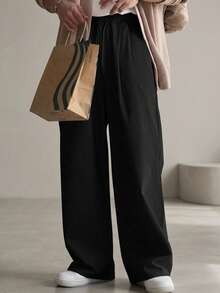 DAZY Spring Solid Black Wide Leg Loose Casual Pants For Men, Fall - Black - View 8