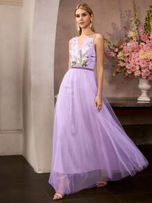 MOTF Soiréza 春夏高端珠飾刺繡優雅正式禮服，適合婚禮、活動與派對穿著，紫色 - 紫色 - 查看 1