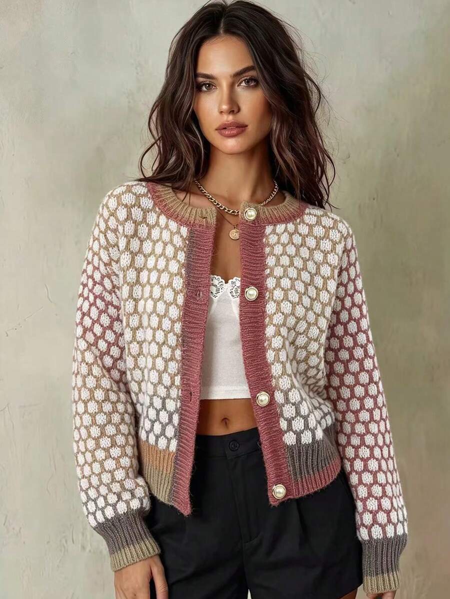 Franclia Cárdigan casual de manga larga de color mezclado para mujer - Multicolor - Ver 1