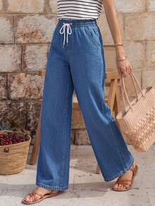 EMERY ROSE Jeans casuales y versátiles para mujer con cintura de cordón y bolsillo - Azul - Ver 1