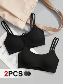 Cheerettes Women's Solid Color Seamless Comfortable Sports Bra - Black - View 2
