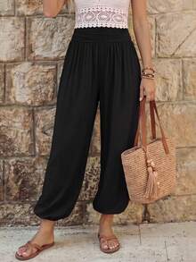 EMERY ROSE Pantalones largos casuales de unicolor para uso diario de mujer - Negro - Ver 3