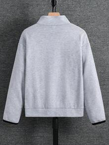 SHEIN 青少年男孩休閒舒適百搭寬鬆立領拼色拉鍊夾克外套 - 彩色 - 查看 2