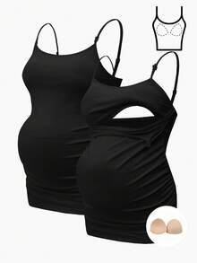 Modmama 孕妇背心带内置胸罩，哺乳服，白色 - 黑色 - 查看 2