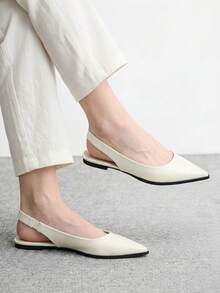 CUCCOO BIZCHIC Off-White 尖頭平底休閒通勤女鞋，簡約百搭，適合日常通勤與辦公穿著 - 米白色 - 查看 4