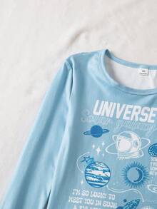 男童條紋星星長袖褲 4 件組貼身居家休閒睡衣 - 淺藍色 - 查看 4