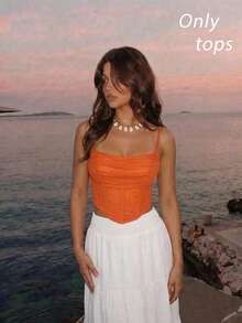 SHEIN MOD Women's Y2K Solid Color Pleated Fashion Camisole - Orange - View 5