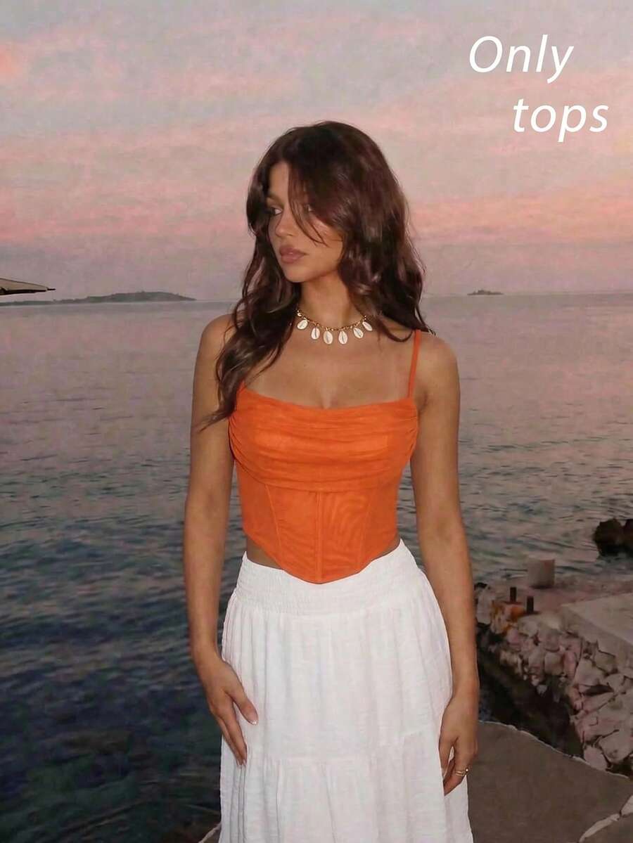 Skyraze Women's Y2K Solid Color Pleated Fashion Camisole