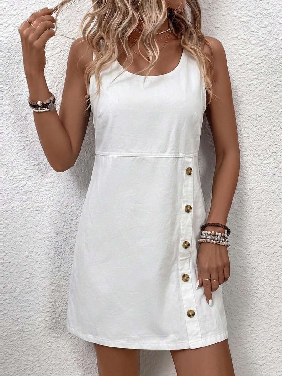 EMERY ROSE EMERY ROSE Women's Fashion Versatile Button-Up Denim Dress - White - View 1