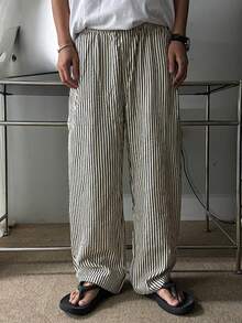 DAZY Pantalones largos de hombre con rayas negras y blancas y cintura elástica - Multicolor - Ver 2