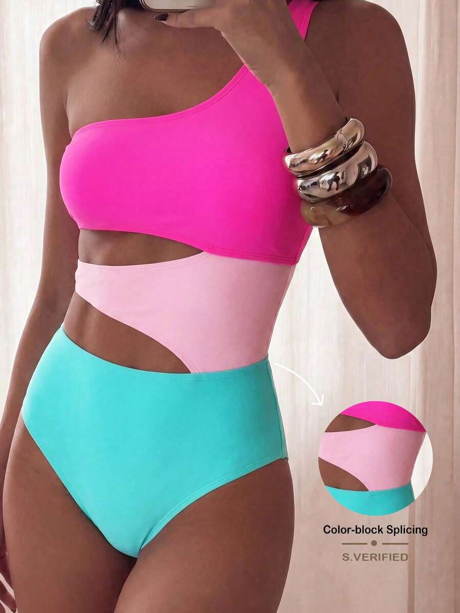 Swim Basics 女士拼色连体泳衣 夏季 - 彩色 - 查看 1