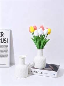 Cirelle 現代白色塑料花瓶，陶瓷紋理質感，耐摔裝飾性溝槽花苞瓶，適用家居裝飾、客廳、桌面、婚禮（不含花朵） - 白色 - 查看 7