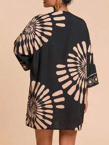 Travachic Women's Floral Print Drop Shoulder Long Sleeve Kimono Cover Up - Black - View 2
