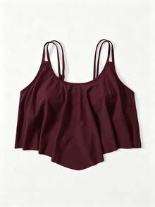 Swim Lushoire Top de traje de baño de talla grande para vacaciones de verano en la playa, unicolor, dobladillo asimétrico y tirantes de espagueti - Burdeos - Ver 5