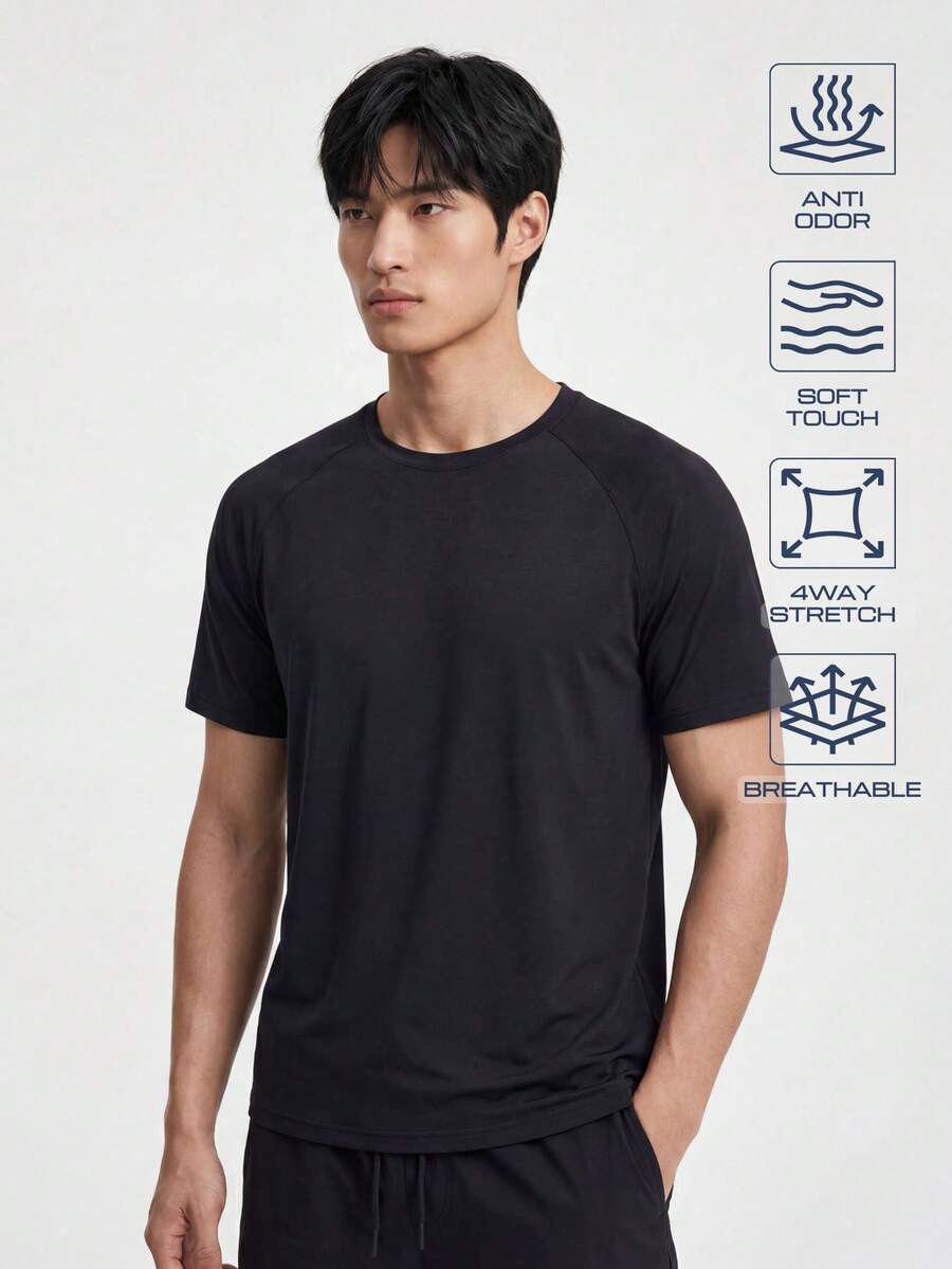 TekDrob Anti-Odor T-Shirt With Regular Fit And Raglan Short Sleeves - Black - View 1