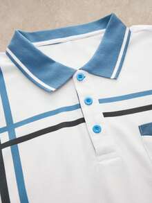 Courvante Men Plus Size Summer Golf Polo Shirt,Blue And White Stripe Color Block Short Sleeve Top,Business Fashion Smart Casual Comfortable Office Wear - White - View 5