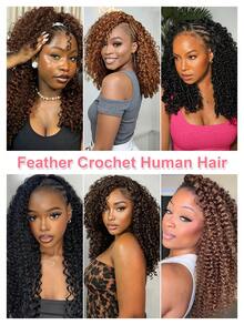 Boho Braids Miracle Knots Crochet Human Hair 100% Remy Burmese Curl Feather Line Crochet Hair Braids Salon Silky Seamless Invisible Solid Color 30# Feather Crochet Human Hair Braiding For Women Micro Pre Looped Burmese Curly Extensions - S30# - View 7