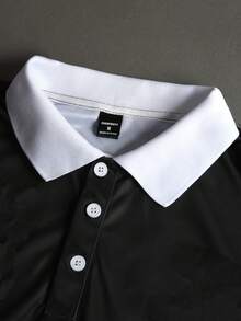 STYNVO 男士夏季休閒街頭風黑色字母印花 Polo 衫高爾夫球衫 - 黑色 - 查看 3