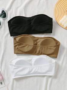 SHEIN مجموعة 3 قطع توب أنبوبي مبطن مانع للانزلاق بسيط ومريح للفتيات المراهقات من Dozemod - متعدد الألوان - مشاهدة 2