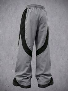 Manfinity Denimwave 男士寬鬆慢跑褲，抽繩腰頭與抽繩褲腳，寬鬆休閒街頭褲 - 灰色 - 查看 2