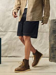 Norleigh Casual Washed Dark Blue Relaxed Fit Knee-Length Denim Shorts, Spring/Summer Cargo Pants - Blue - View 4