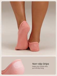 GLOWMODE 3 Pairs Invisible No-Show Socks Walk A Mile Soft Grip Daily Studio Workout Gym - Peach Muzz - View 2