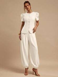 SHEIN BAE Spring/Summer Solid Apricot Color Suit Lantern Pants Women Long Pants - Apricot - View 6