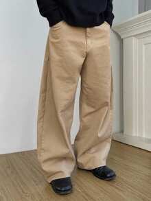 DAZY Khaki Color Curved Hem Men's Pants - Khaki - View 12