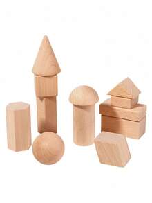 MINKOJA Set Balok Bangunan Geometris Kayu Beech, 12 Buah Balok Bentuk Kayu Padat Tanpa Lapisan, Ukuran Besar Mainan Susun Pengenalan Bentuk Montessori, Mainan Edukasi Pelatihan Motorik Halus Berpikir Spasial untuk Anak Usia 3 Tahun ke Atas - MultiWarna - View 7