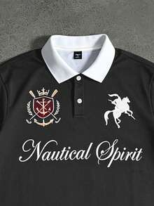 STYNVO 男士春秋休閒字母印花長袖 Polo 衫 - 深灰色 - 查看 3