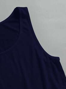 SHEIN EZwear 女款休閒深U領寬鬆短版背心，海軍藍，適合夏季 - 藏蓝色 - 查看 5
