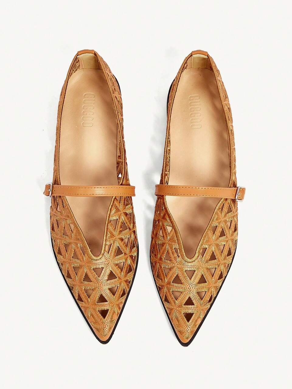 CUCCOO CHICEST Women's Hollow Embroidery, Buckle, Comfortable Flat Shoes