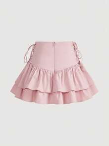 SHEIN MOD Lace Up Side Ruffle Hem Skirt - Baby Pink - View 3