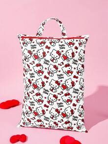 HELLO KITTY AND FRIENDS | SHEIN 卡通網格拉鍊收納5件組，單件或套裝，含衣物收納袋、鞋袋與洗衣袋，透氣網布讓旅行行李井然有序 - 白色和紅色 - 查看 7
