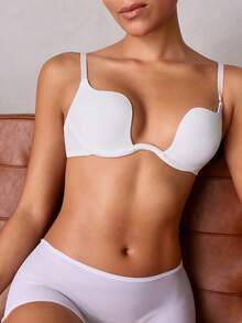 Veilyse Sujetador con aro y tirantes ajustables de color sólido, lencería para el verano - Blanco - Ver 7