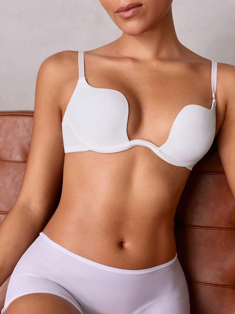 Veilyse Sujetador con aro y tirantes ajustables de color sólido, lencería para el verano - Blanco - Añade 7