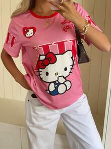 CovetEZ HELLO KITTY AND FRIENDS | SHEIN 休閒極簡圓領 IP 聯名印花寬鬆短袖女款 T 恤 - 彩色 - 查看 3