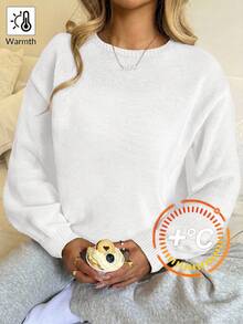 SHEIN Teen Girls Sweaters Casual Lantern Sleeve Cropped Girls Solid Color Long Sleeve Autumn Sweater,White - White - View 2