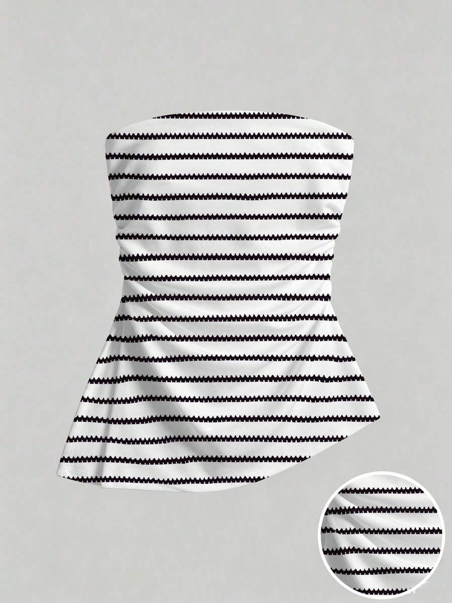 Comfortcana Women Striped Ruched Casual Versatile Daily Wear Tube Top,Summer Top - Multicolor - View 1