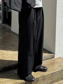 DAZY Pantalones de traje a rayas negros para hombres, adecuados para el uso diario durante todo el año como atuendo de negocios de otoño - Negro - Ver 3