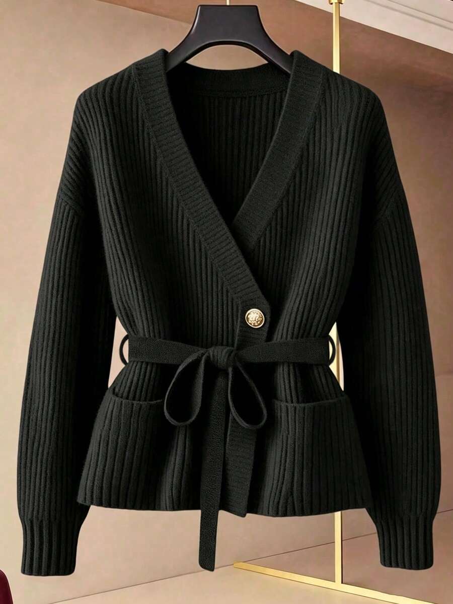 GlowEve Women's Solid Color Casual Versatile Daily Wear Long Sleeve Cardigan