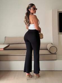 Maria Perezxox 女士純色簡約日常長褲 - 黑色 - 查看 2