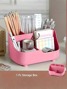 1PC Large Capacity Durable Plastic 5 Compartment Multipurpose Space Saving Tabletop Storage Box Solid Color Minimalist Design For Desk Office Bedroom Vanity Makeup Jewelry Stationery Small Items Organization Home Declutter Must Have - View 4