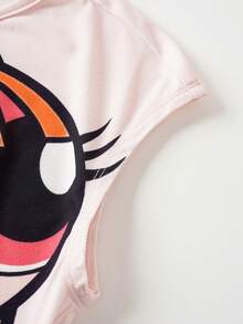 THE POWERPUFF GIRLS X SHEIN Women's Cartoon Pattern Letter Print Contrast Color Fashion Cute Y2k T-Shirt School Teacher White Summer - Pink - View 6